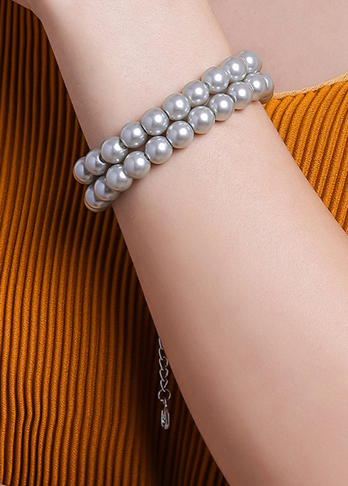 Rhodium Plated Beautiful 2 Line Pearl Bracelet - Indian Silk House Agencies