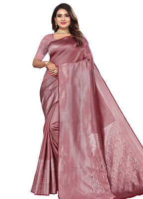 Maroon Spun Silk Saree With Blouse Piece - Indian Silk House Agencies