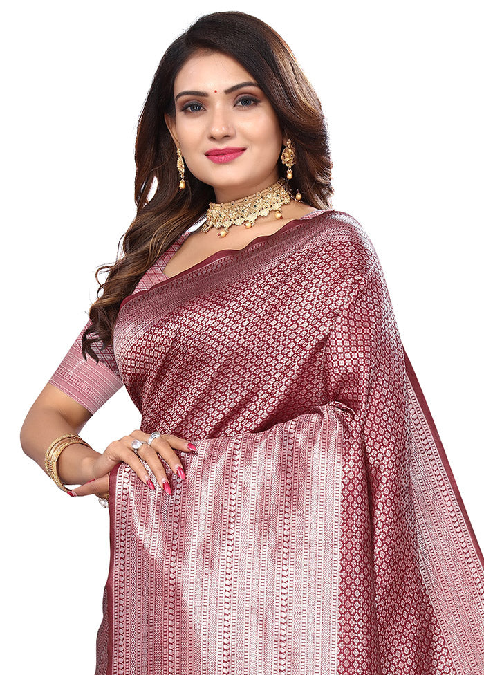 Maroon Spun Silk Saree With Blouse Piece - Indian Silk House Agencies