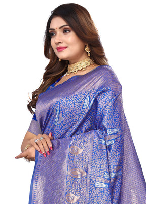 Royal Blue Spun Silk Saree With Blouse Piece - Indian Silk House Agencies