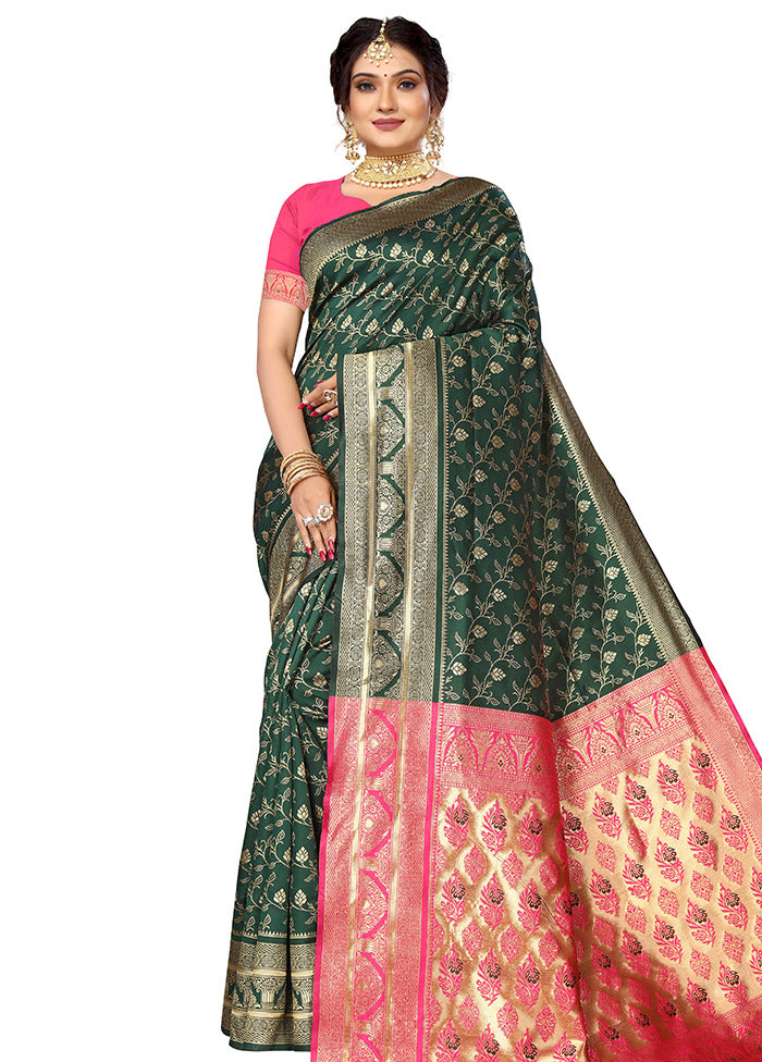 Deep Green Spun Silk Saree With Blouse Piece - Indian Silk House Agencies