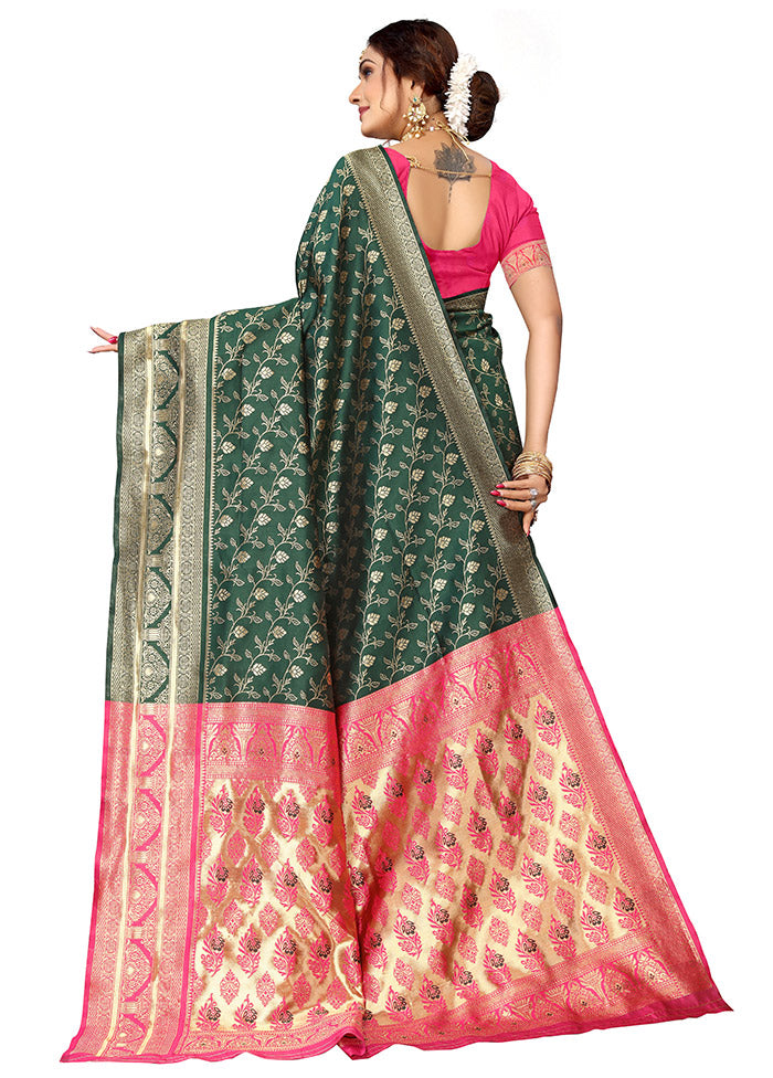 Deep Green Spun Silk Saree With Blouse Piece - Indian Silk House Agencies