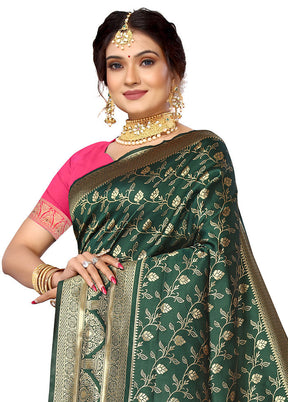 Deep Green Spun Silk Saree With Blouse Piece - Indian Silk House Agencies