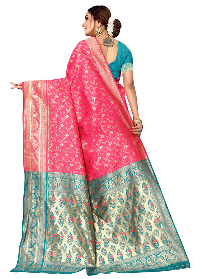 Dark Pink Spun Silk Saree With Blouse Piece - Indian Silk House Agencies