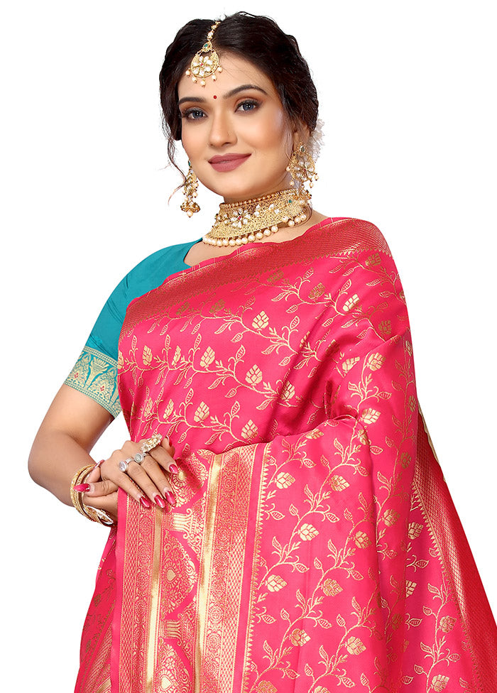 Dark Pink Spun Silk Saree With Blouse Piece - Indian Silk House Agencies