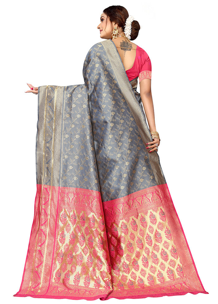 Grey Spun Silk Saree With Blouse Piece - Indian Silk House Agencies