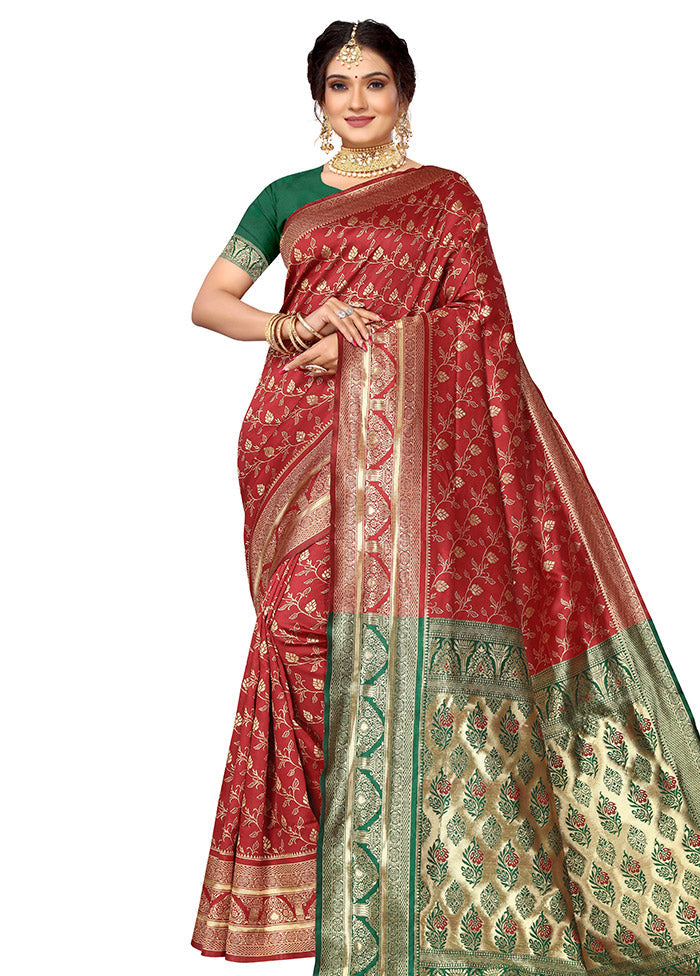 Maroon Spun Silk Saree With Blouse Piece - Indian Silk House Agencies