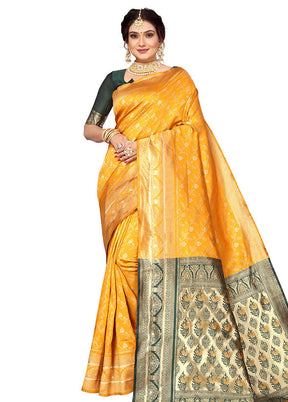 Mustard Spun Silk Saree With Blouse Piece - Indian Silk House Agencies