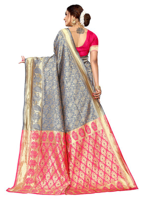 Grey Spun Silk Saree With Blouse Piece - Indian Silk House Agencies