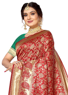 Maroon Spun Silk Saree With Blouse Piece - Indian Silk House Agencies