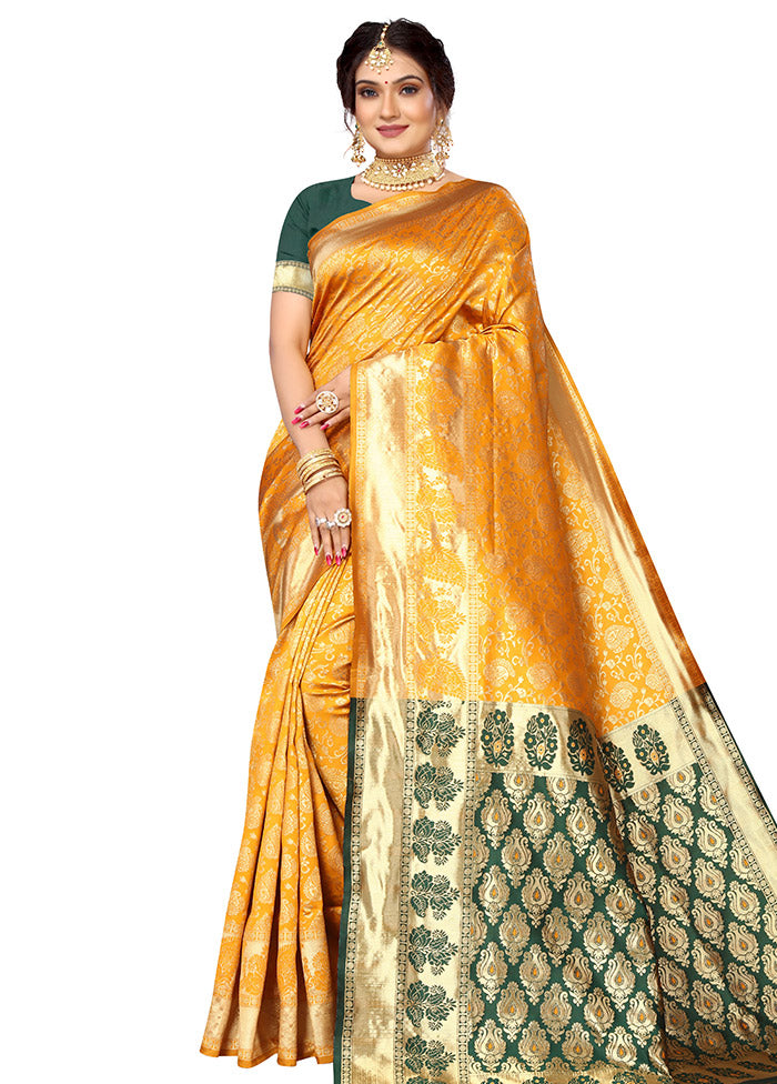 Mustard Spun Silk Saree With Blouse Piece - Indian Silk House Agencies