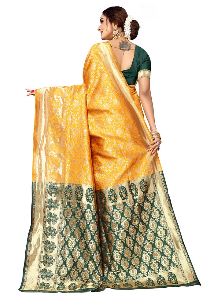 Mustard Spun Silk Saree With Blouse Piece - Indian Silk House Agencies