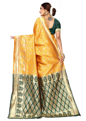 Mustard Spun Silk Saree With Blouse Piece - Indian Silk House Agencies