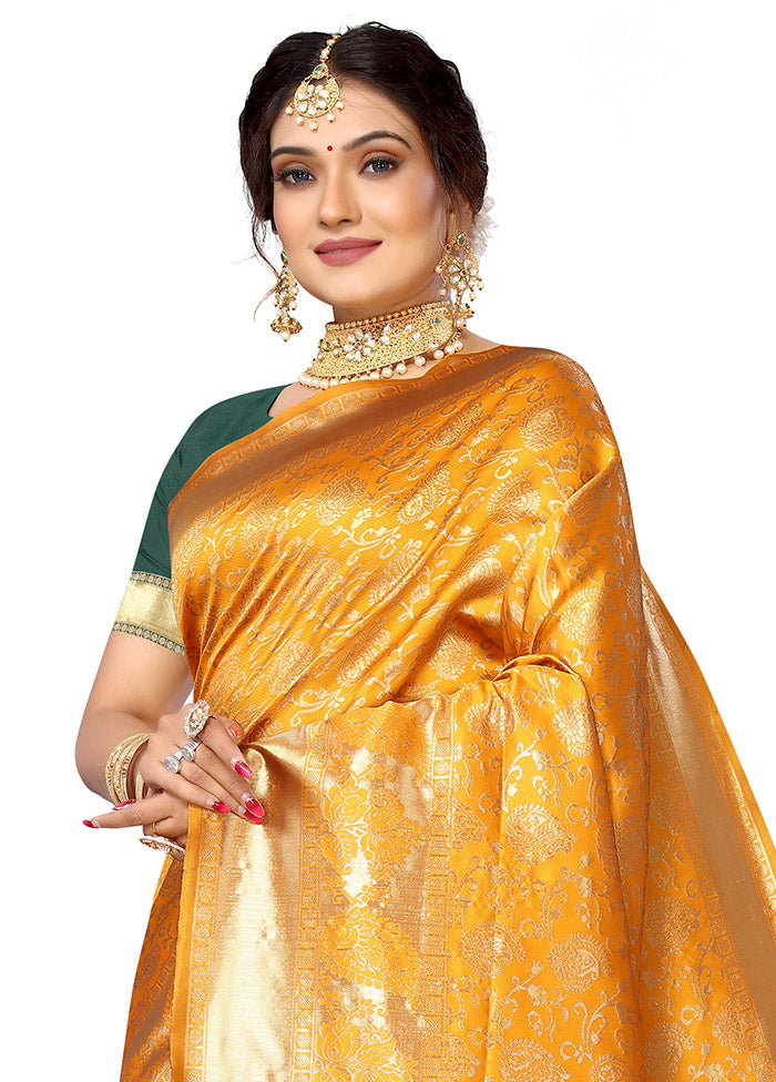 Mustard Spun Silk Saree With Blouse Piece - Indian Silk House Agencies