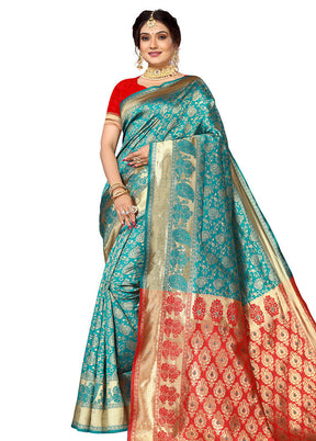 Rama Spun Silk Saree With Blouse Piece - Indian Silk House Agencies