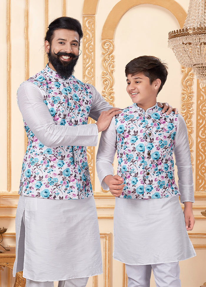 3 Pc Multicolor Dupion Silk Father And Son Combo