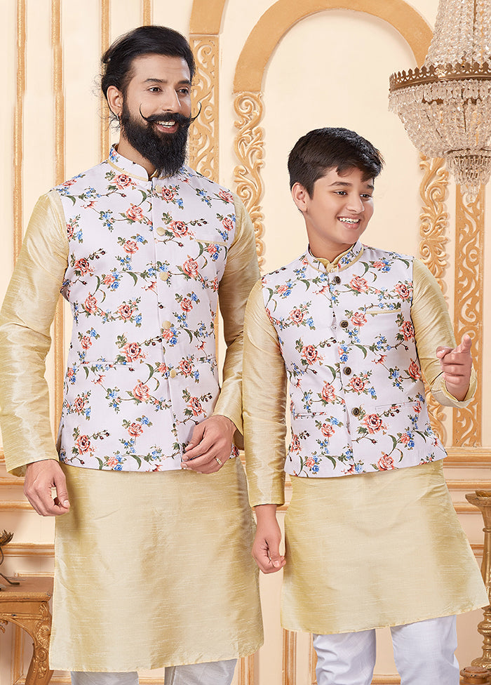 3 Pc Multicolor Dupion Silk Father And Son Combo