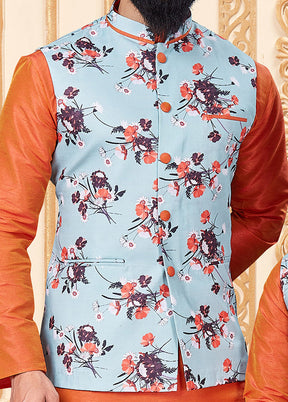 3 Pc Multicolor Dupion Silk Father And Son Combo