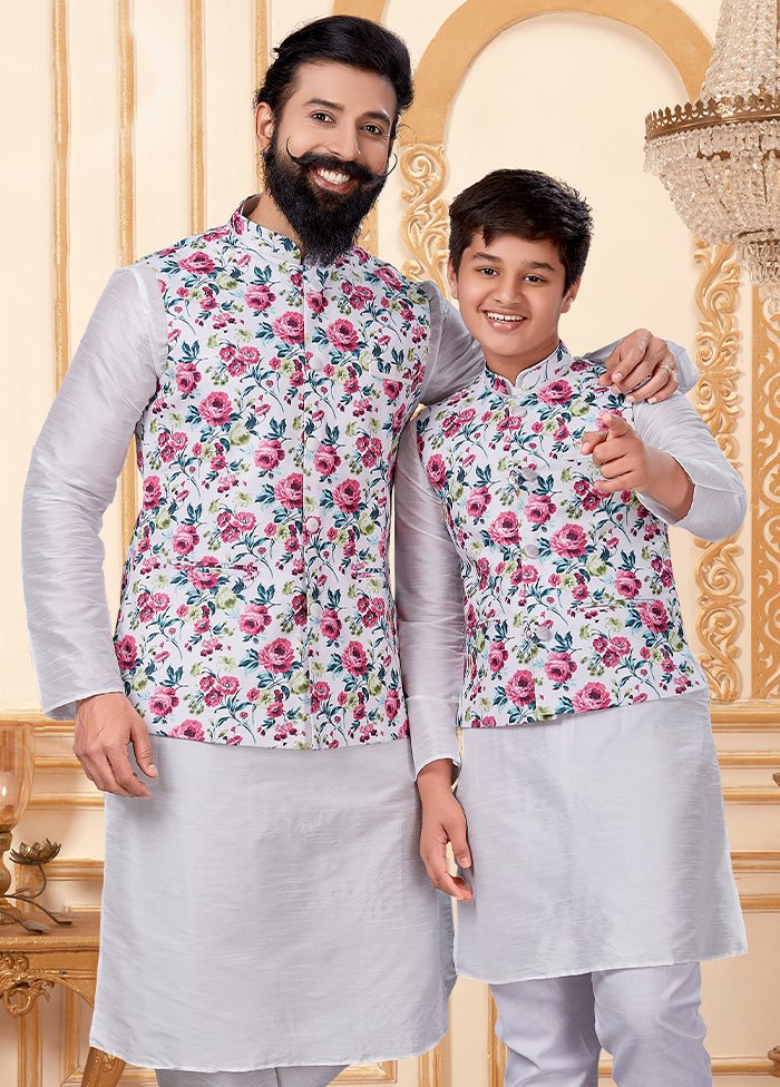 3 Pc Multicolor Dupion Silk Father And Son Combo
