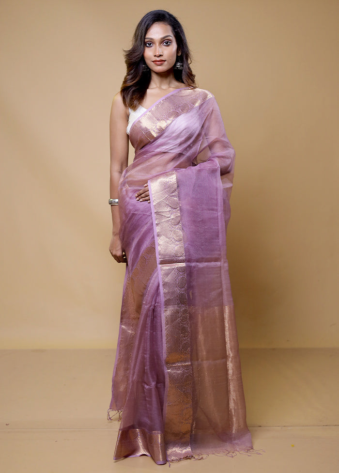 Purple Tussar Silk Saree With Blouse Piece