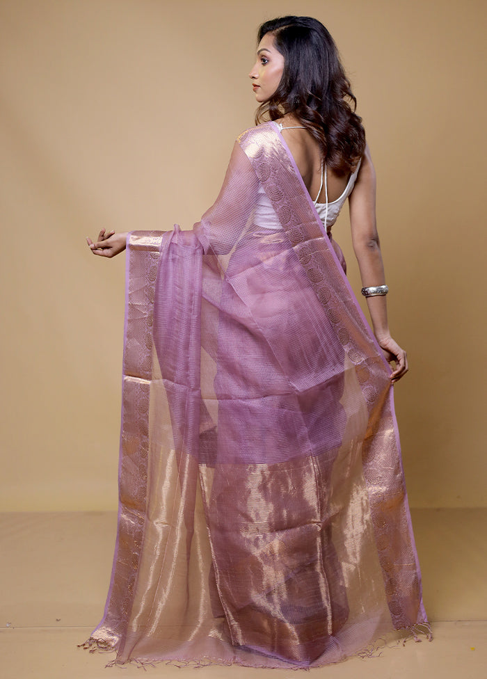 Purple Tussar Silk Saree With Blouse Piece