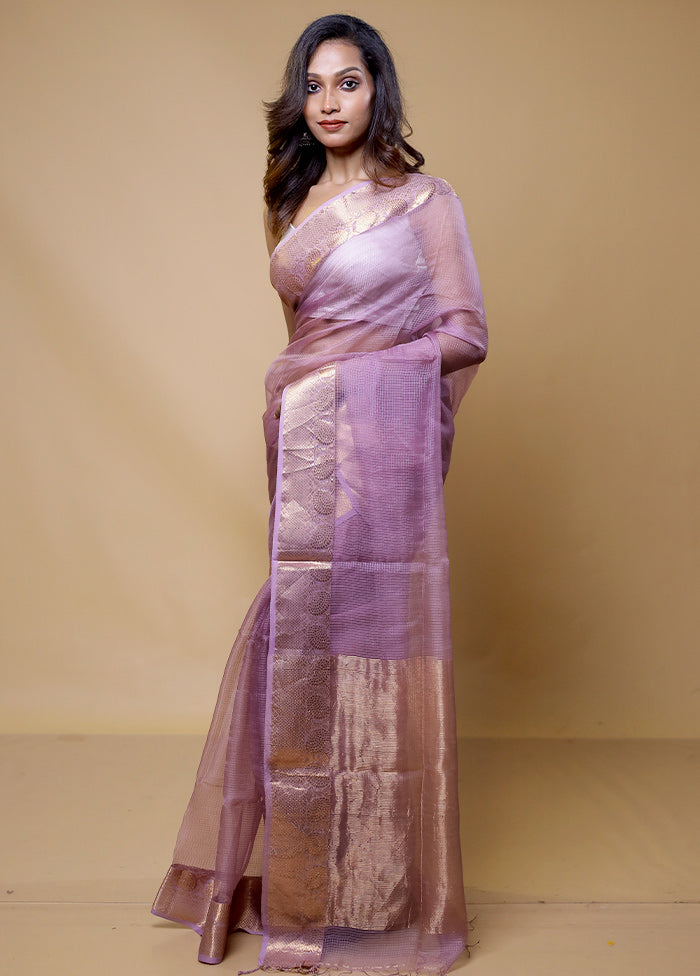 Purple Tussar Silk Saree With Blouse Piece