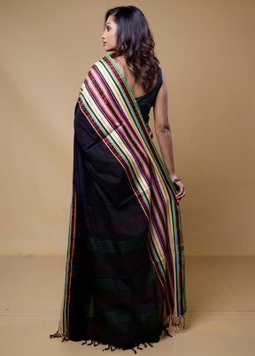 Black Pure Cotton Saree With Blouse Piece