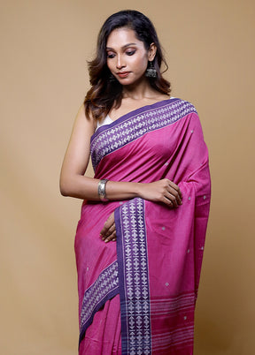 Rani Pink Cotton Saree With Blouse Piece