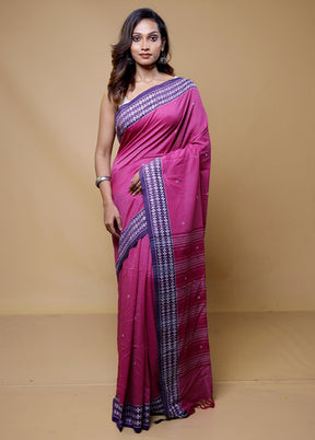 Rani Pink Cotton Saree With Blouse Piece