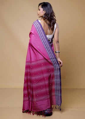 Rani Pink Cotton Saree With Blouse Piece