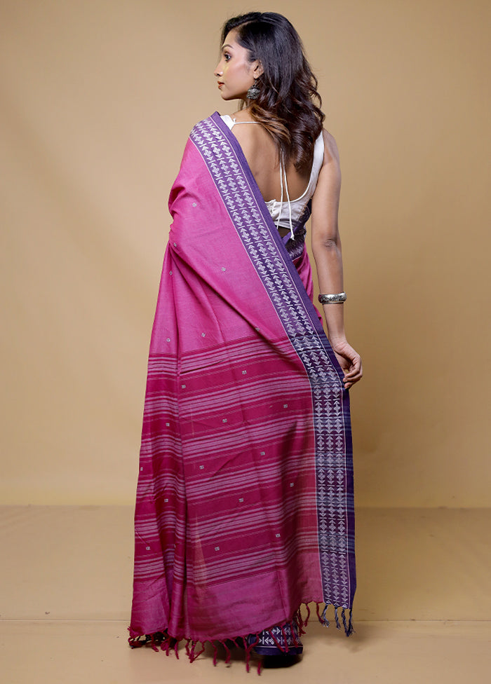 Rani Pink Cotton Saree With Blouse Piece