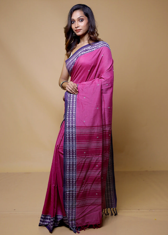 Rani Pink Cotton Saree With Blouse Piece