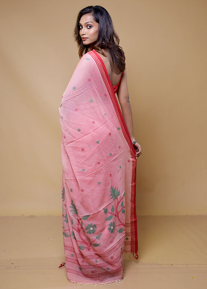 Pink Cotton Saree With Blouse Piece