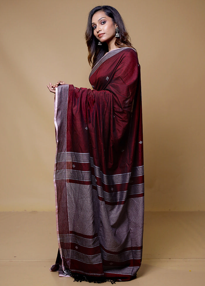 Maroon Pure Cotton Saree With Blouse Piece