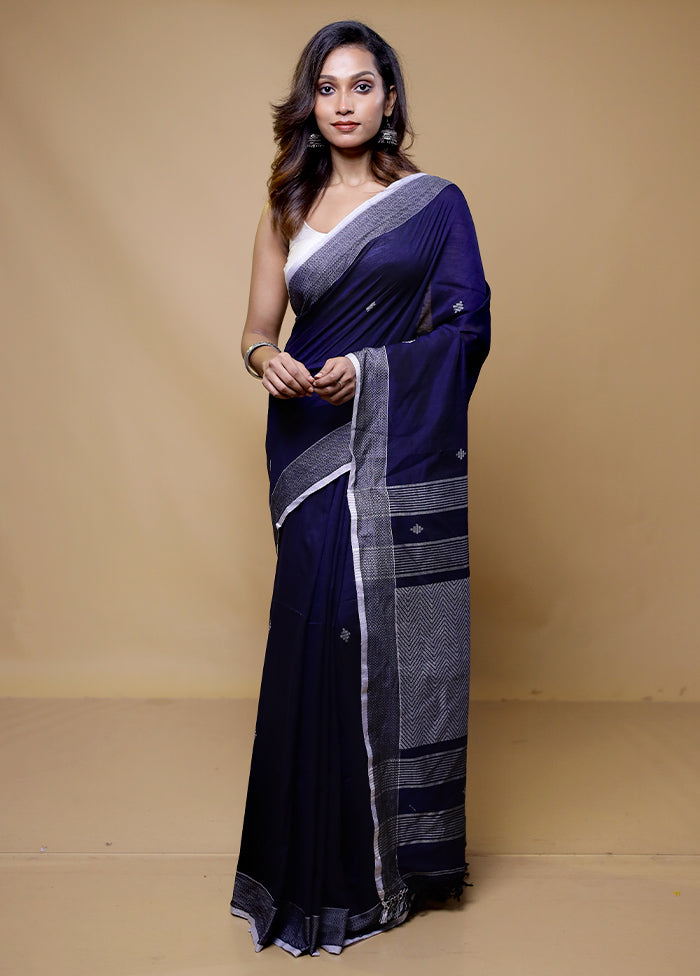 Blue Pure Cotton Saree With Blouse Piece