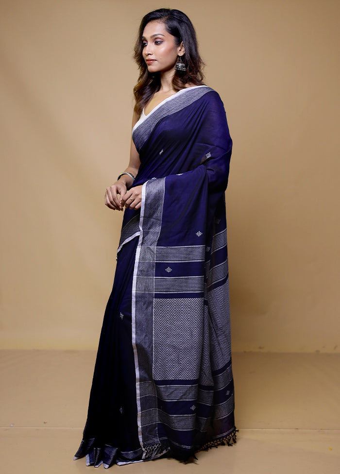 Blue Pure Cotton Saree With Blouse Piece