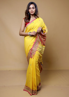 Yellow Pure Cotton Saree With Blouse Piece