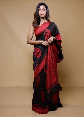 Black Tussar Silk Saree With Blouse Piece