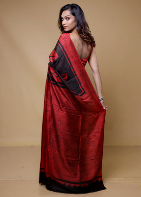 Black Tussar Silk Saree With Blouse Piece