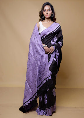 Black Tussar Silk Saree With Blouse Piece