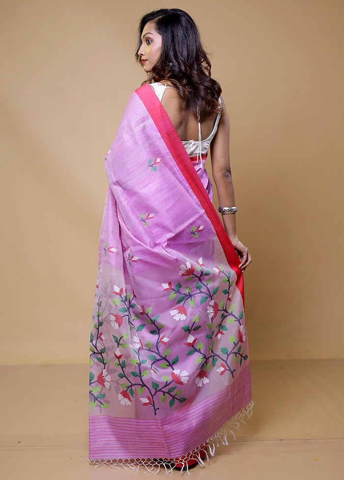 Pink Handloom Tussar Pure Silk Saree With Blouse Piece