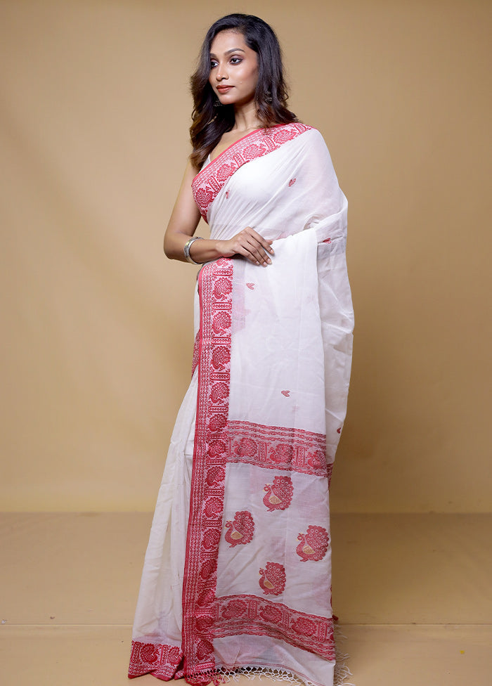 White Cotton Saree With Blouse Piece