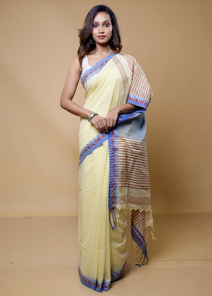 Yellow Cotton Saree With Blouse Piece