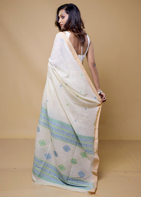 Cream Cotton Saree With Blouse Piece