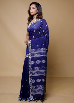 Blue Cotton Saree With Blouse Piece