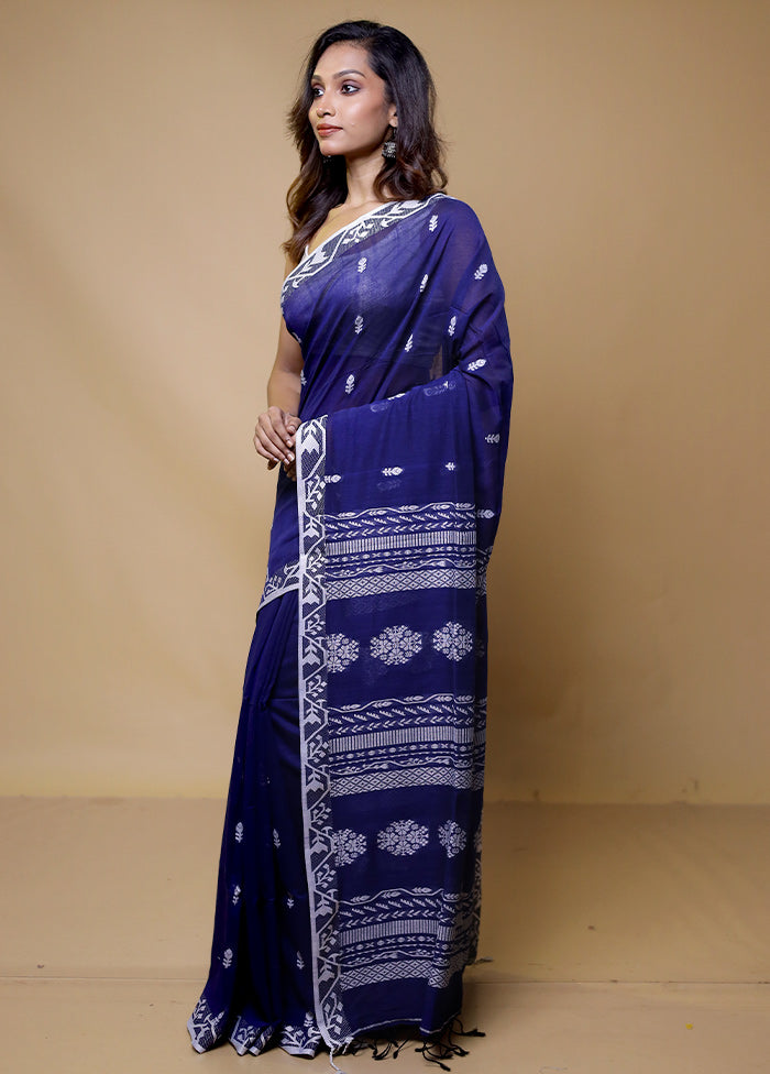 Blue Cotton Saree With Blouse Piece