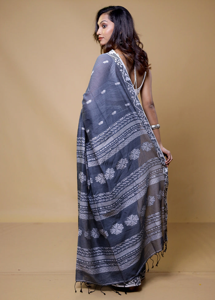 Grey Cotton Saree With Blouse Piece