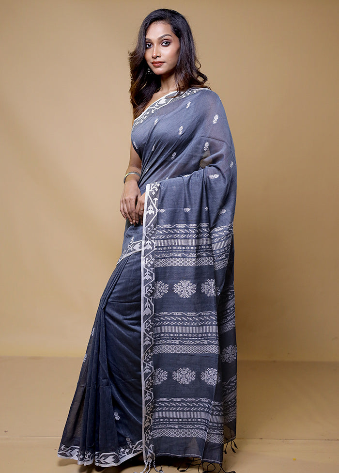 Grey Cotton Saree With Blouse Piece