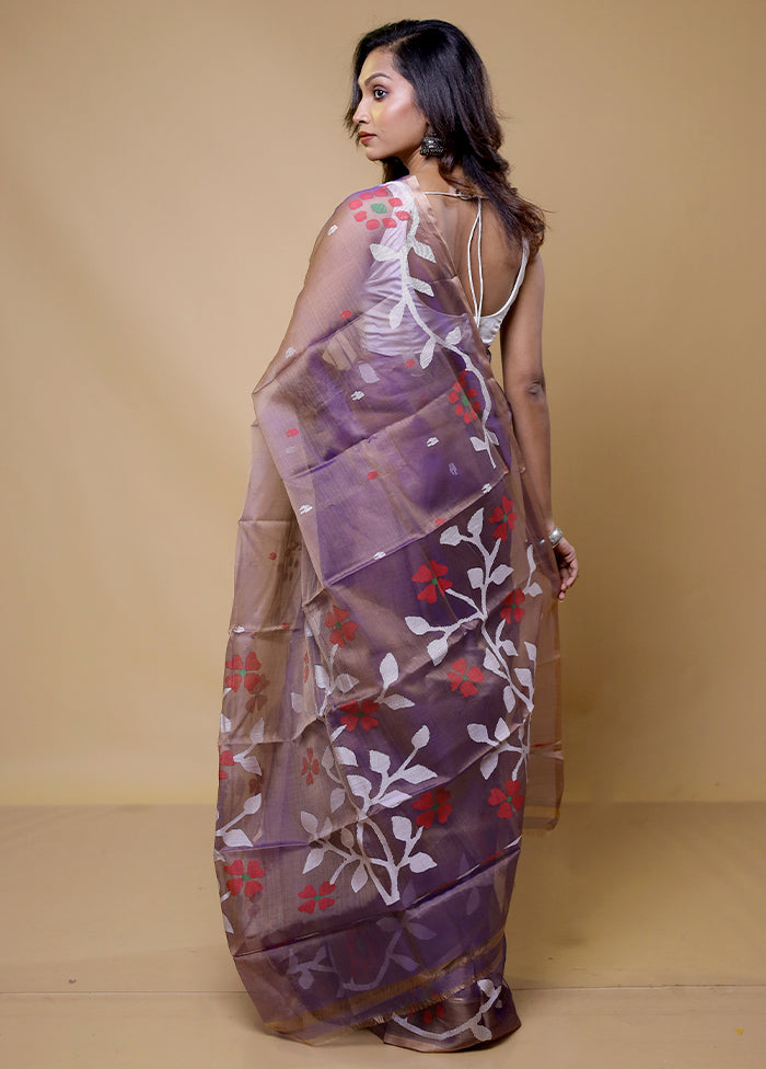 Purple Handloom Tussar Pure Silk Saree With Blouse Piece