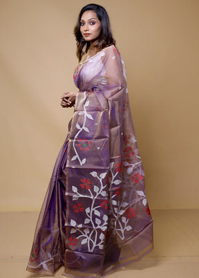 Purple Handloom Tussar Pure Silk Saree With Blouse Piece